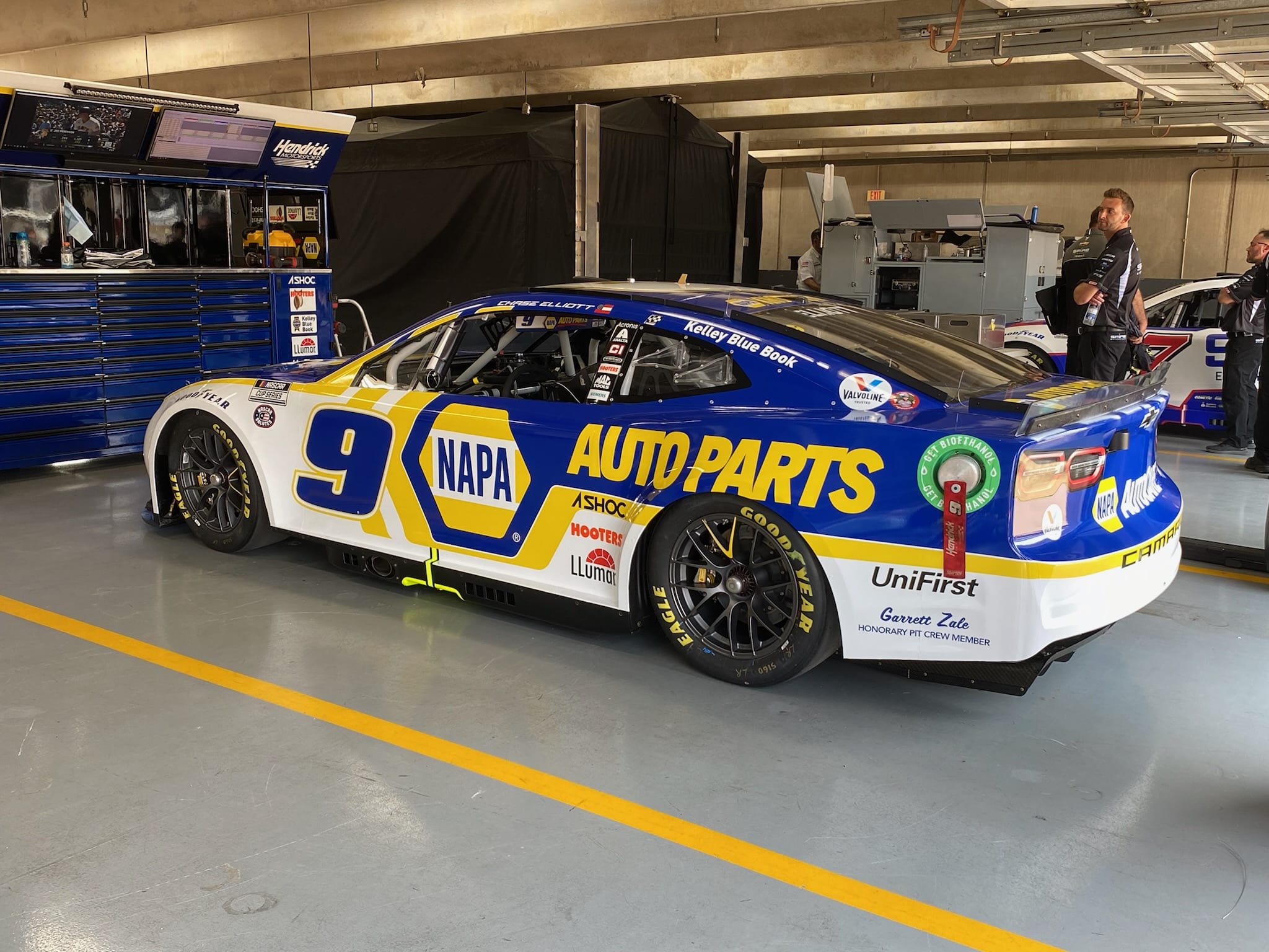 Chase Elliott car inside garage