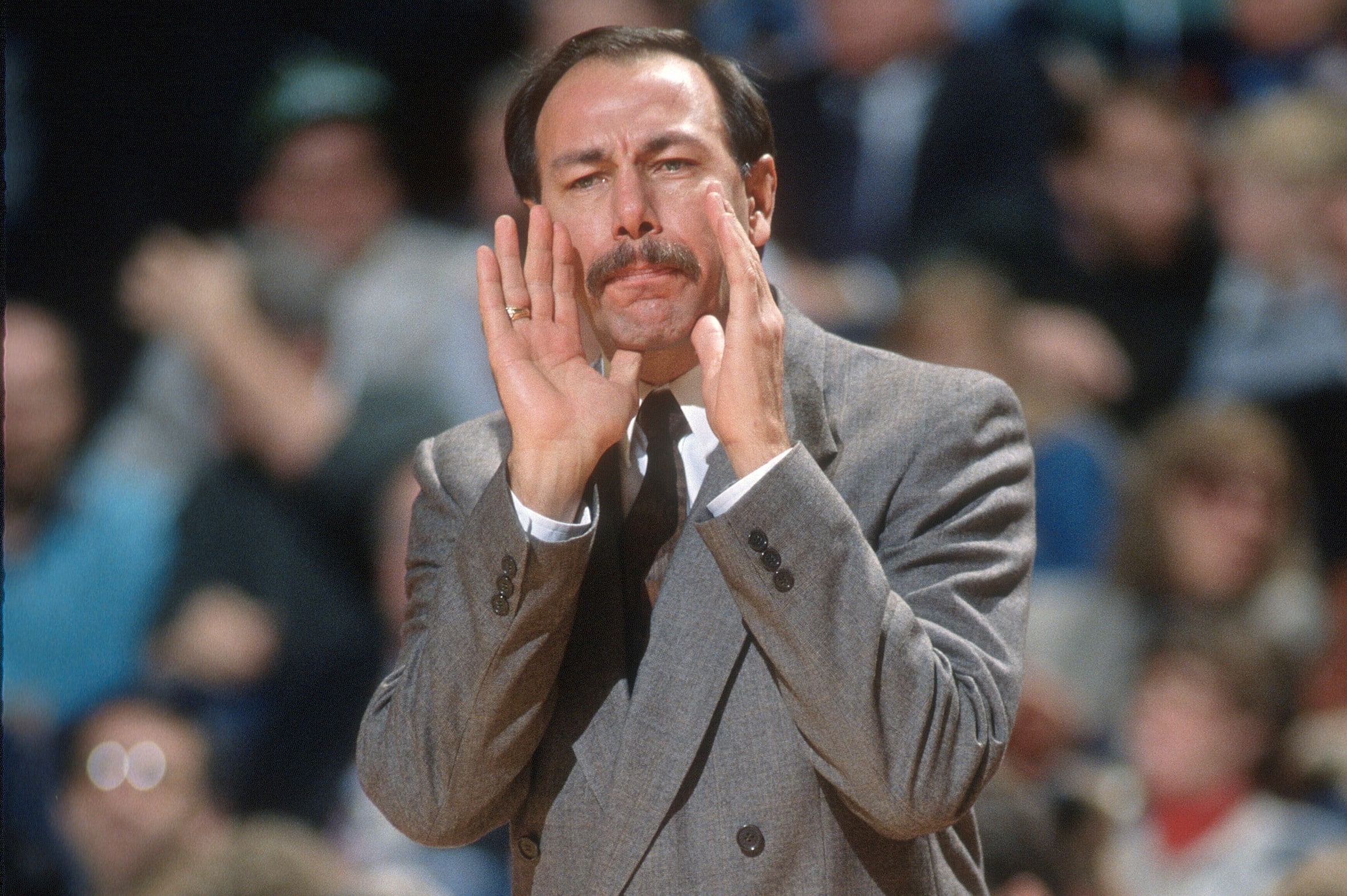 Head coach Chris Ford of the Boston Celtics looks on against the Washington Bullets.