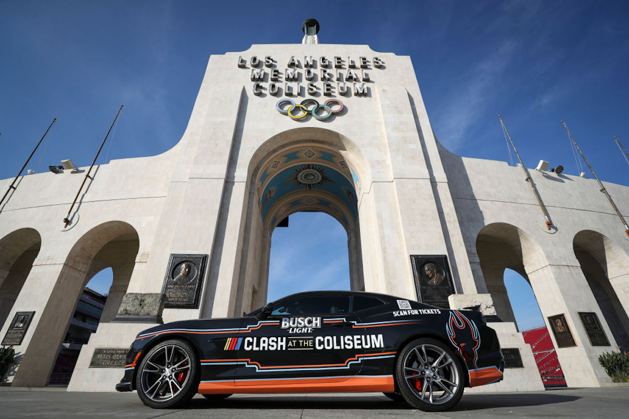 The pace car advertising The Clash at The Coliseum at the LA Coliseum.