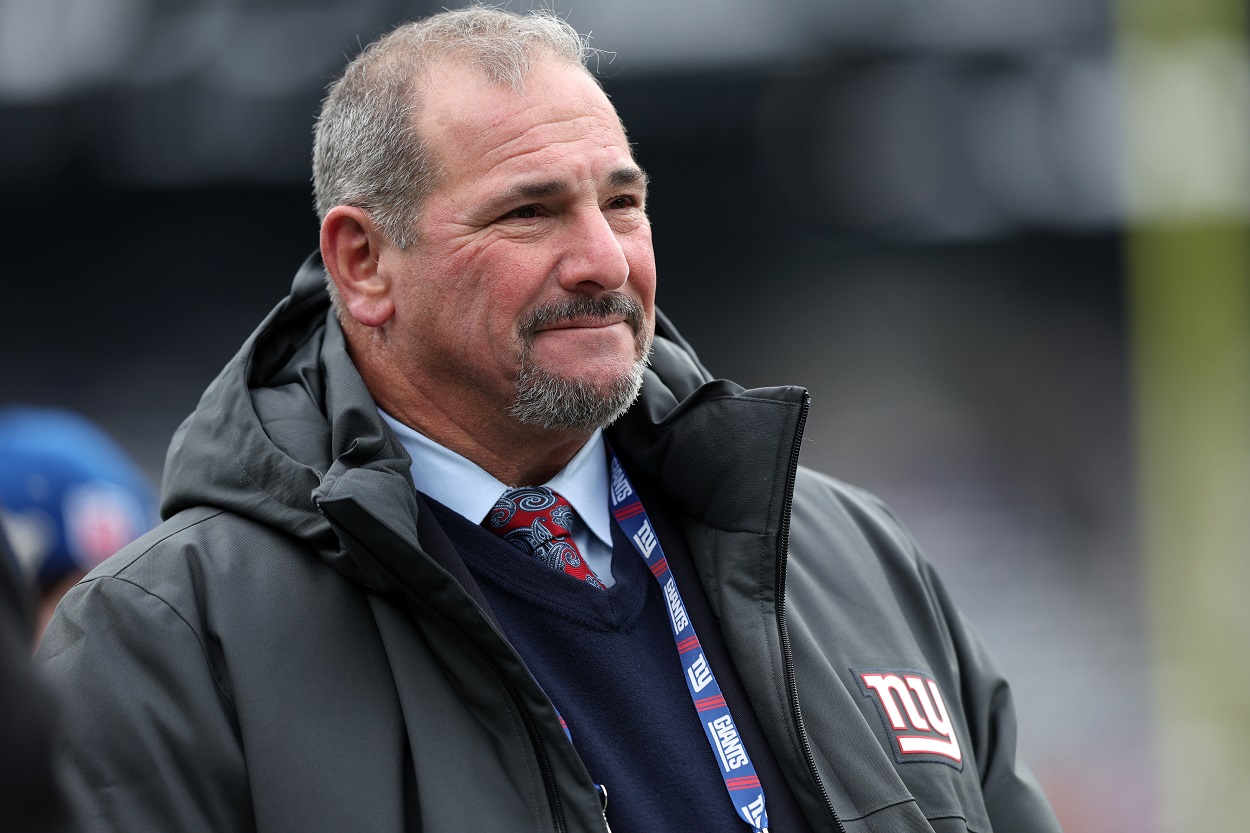 Dave Gettleman during a Giants-Washington matchup in January 2022