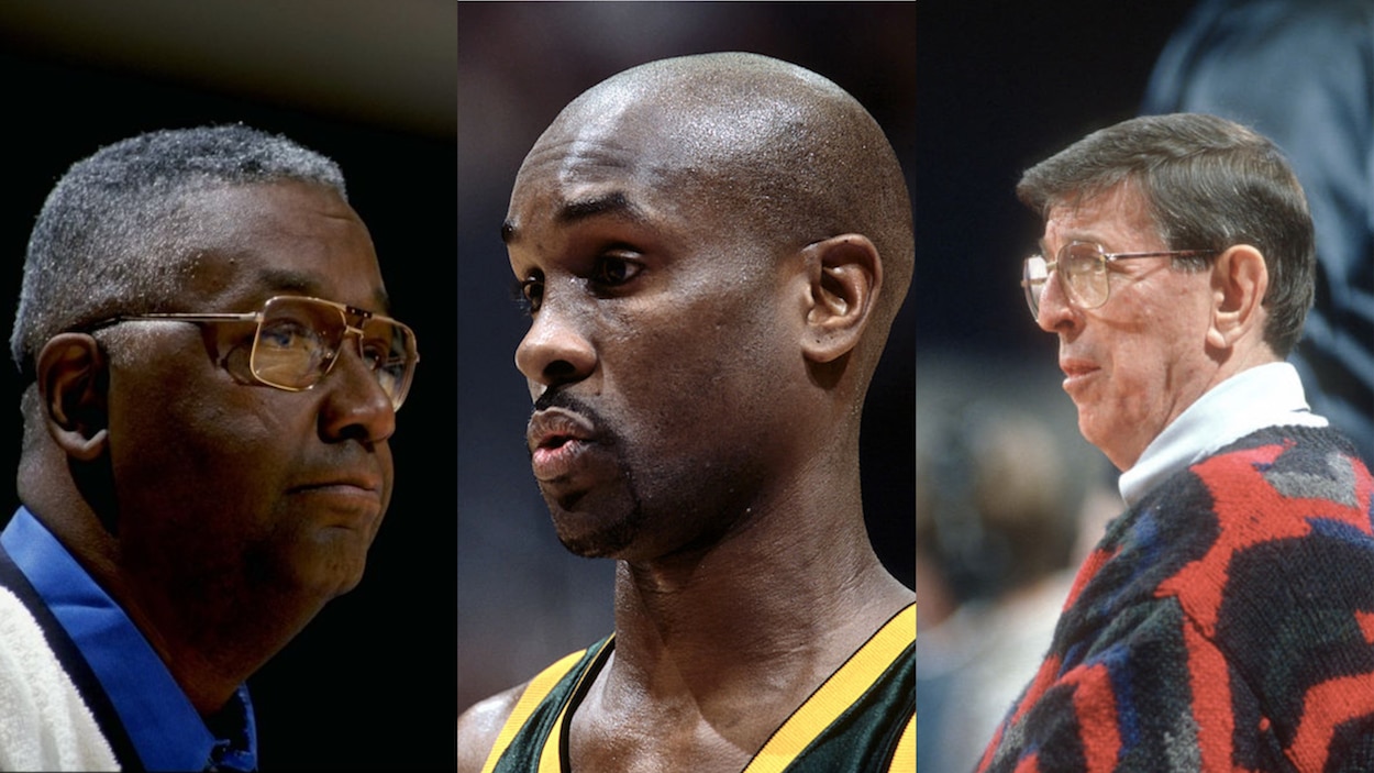 John Thompson (L), Gary Payton (C), and Lou Carnesecca (R)