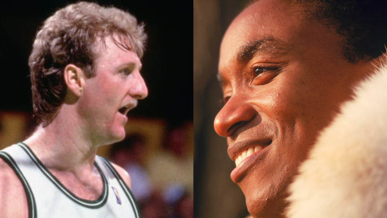 Larry Bird (L) and Isiah Thomas (R) during their NBA careers.