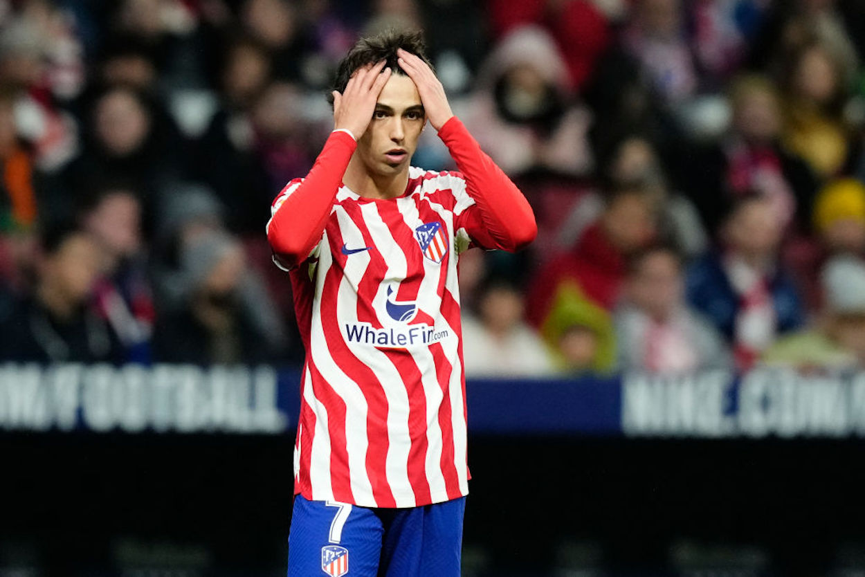 Joao Felix reacts during an Atletico Madrid match.