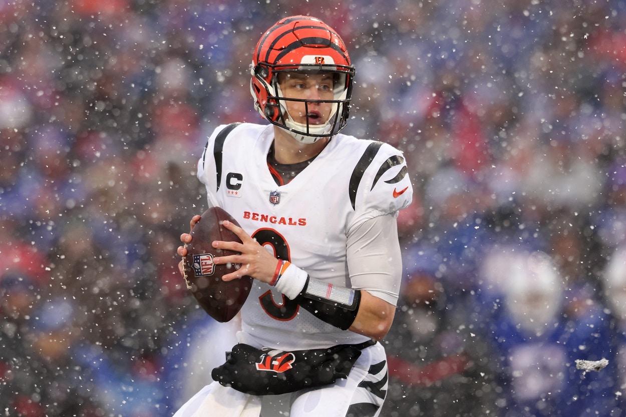 Joe Burrow during a Bengals-Bills matchup in January 2023