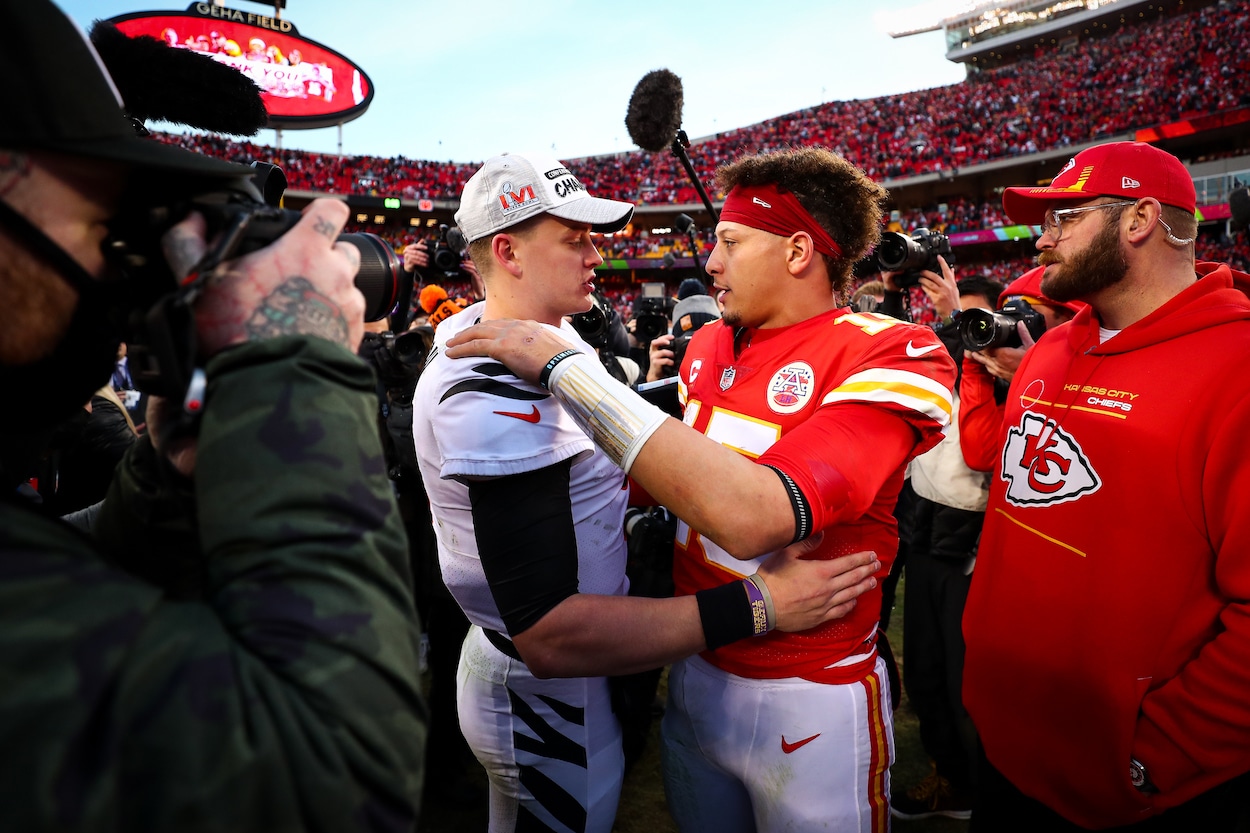 Joe Burrow and Patrick Mahomes shake hands after the AFC Championship.