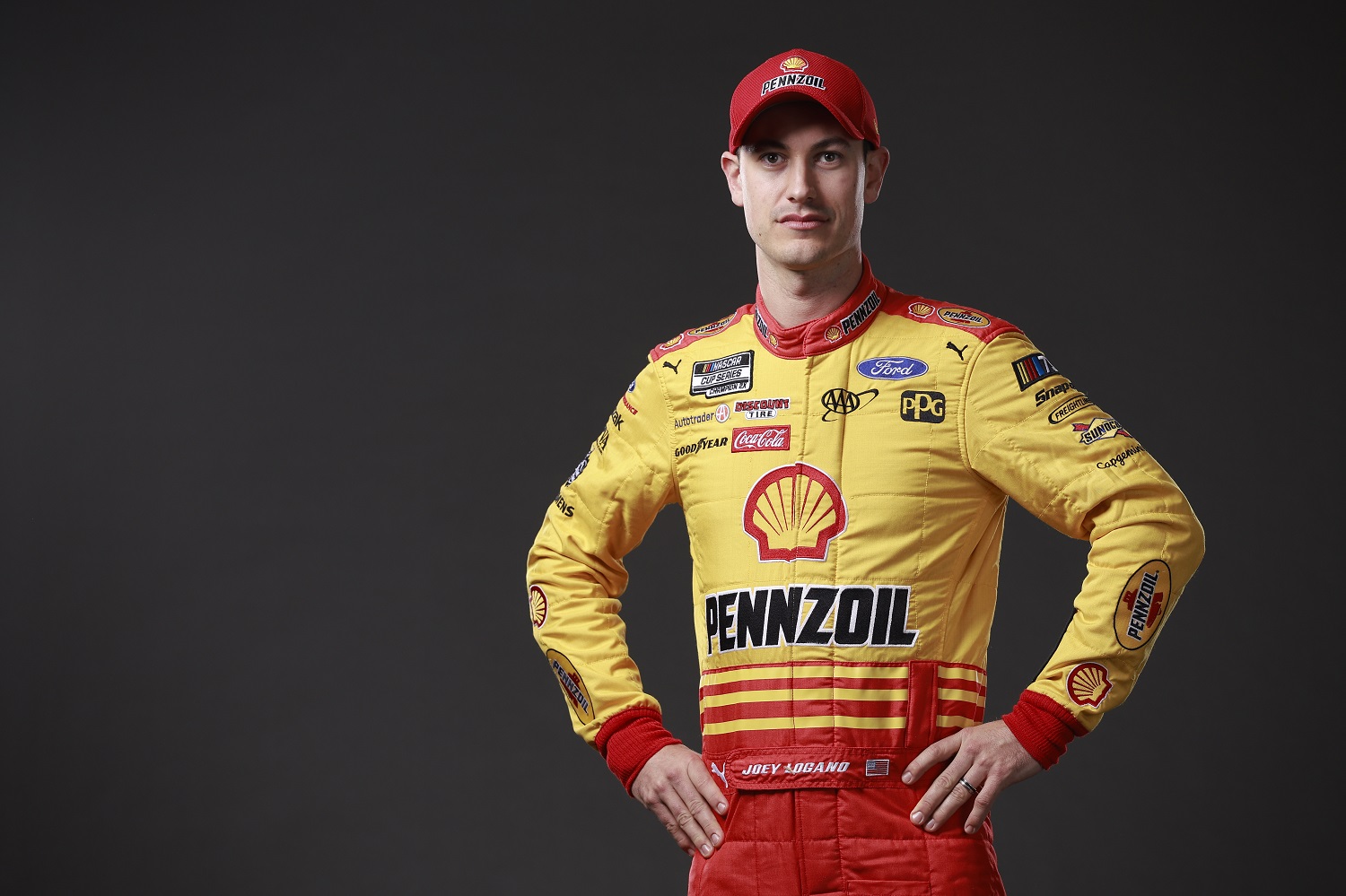 Joey Logano poses for a photo during NASCAR Production Days at Charlotte Convention Center on Jan. 17, 2023.