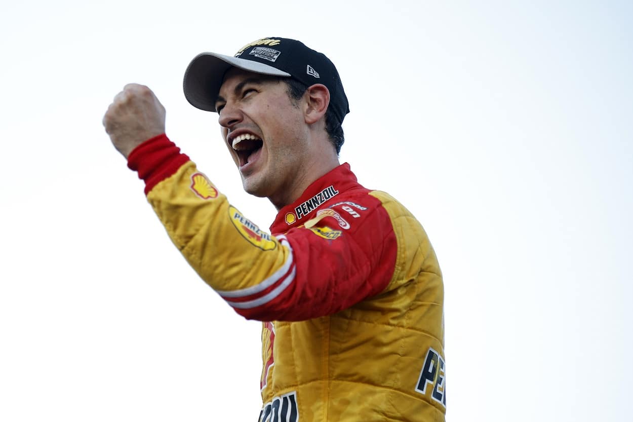 Joey Logano celebrates winning the 2022 NASCAR Cup Series Championship