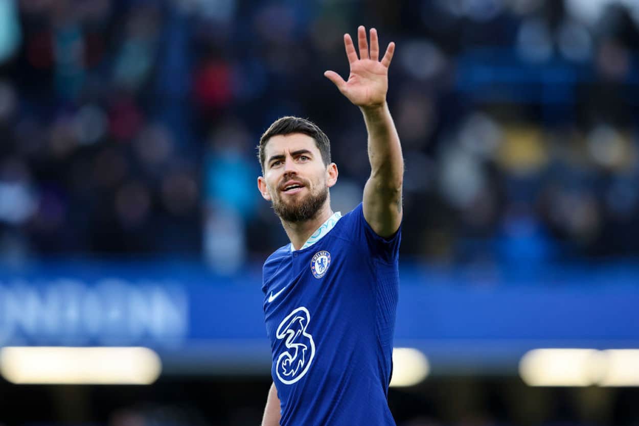 Jorginho waves to the crowd after a Chelsea match.