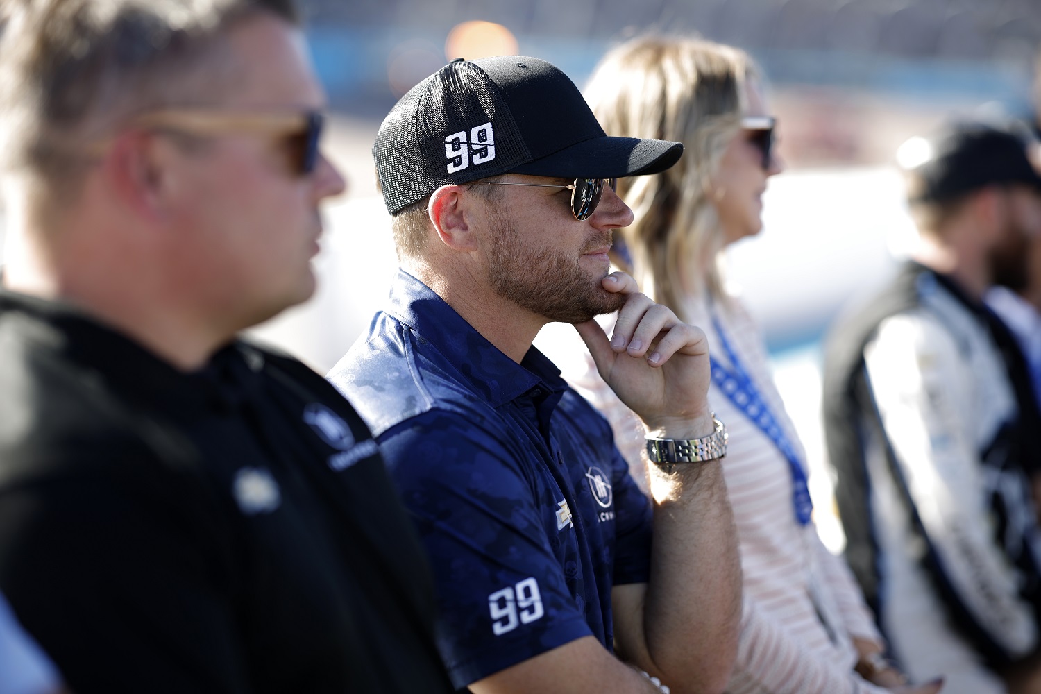 Trackhouse Racing team co-owner Justin Marks waits on the grid prior to the NASCAR Cup Series Championship at Phoenix Raceway on Nov. 6, 2022.
