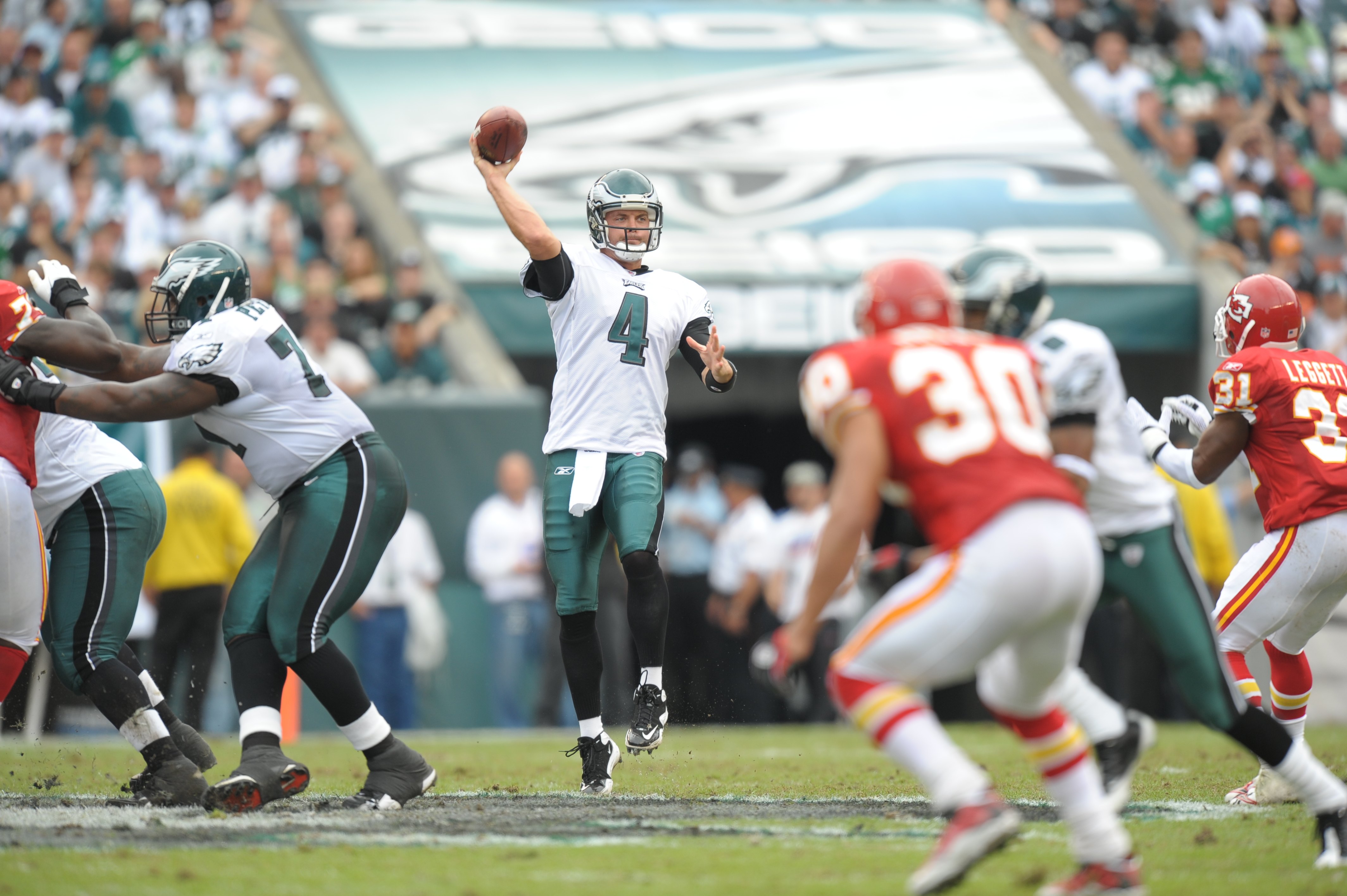 Quarterback Kevin Kolb of the Philadelphia Eagles passes during the game against the Kansas City Chiefs.