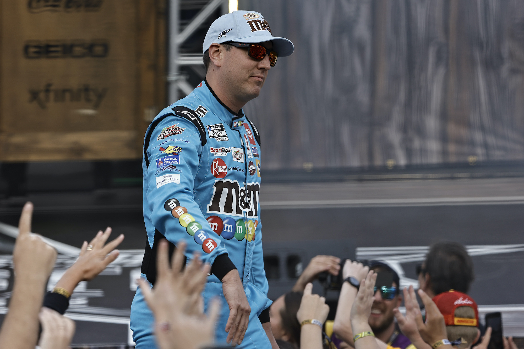 Kyle Busch walks onstage during driver intros prior to the NASCAR Cup Series All-Star Race at Texas Motor Speedway on May 22, 2022. | Buda Mendes/Getty Images