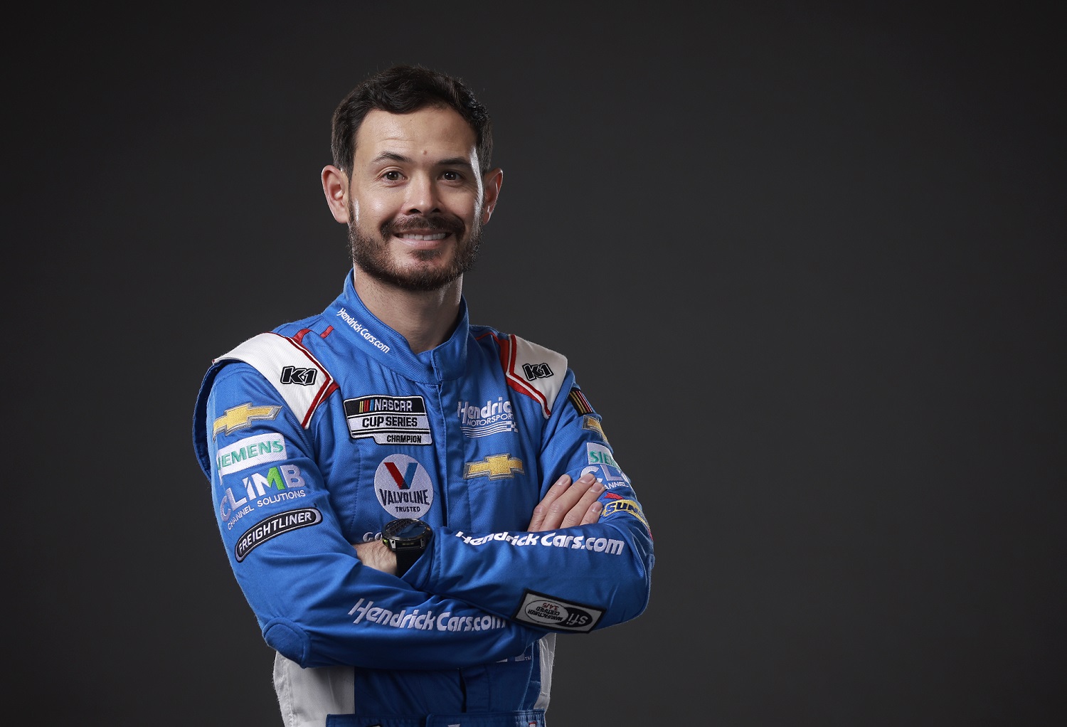 NASCAR driver Kyle Larson poses for a photo during NASCAR Production Days at Charlotte Convention Center on Jan. 17, 2023.