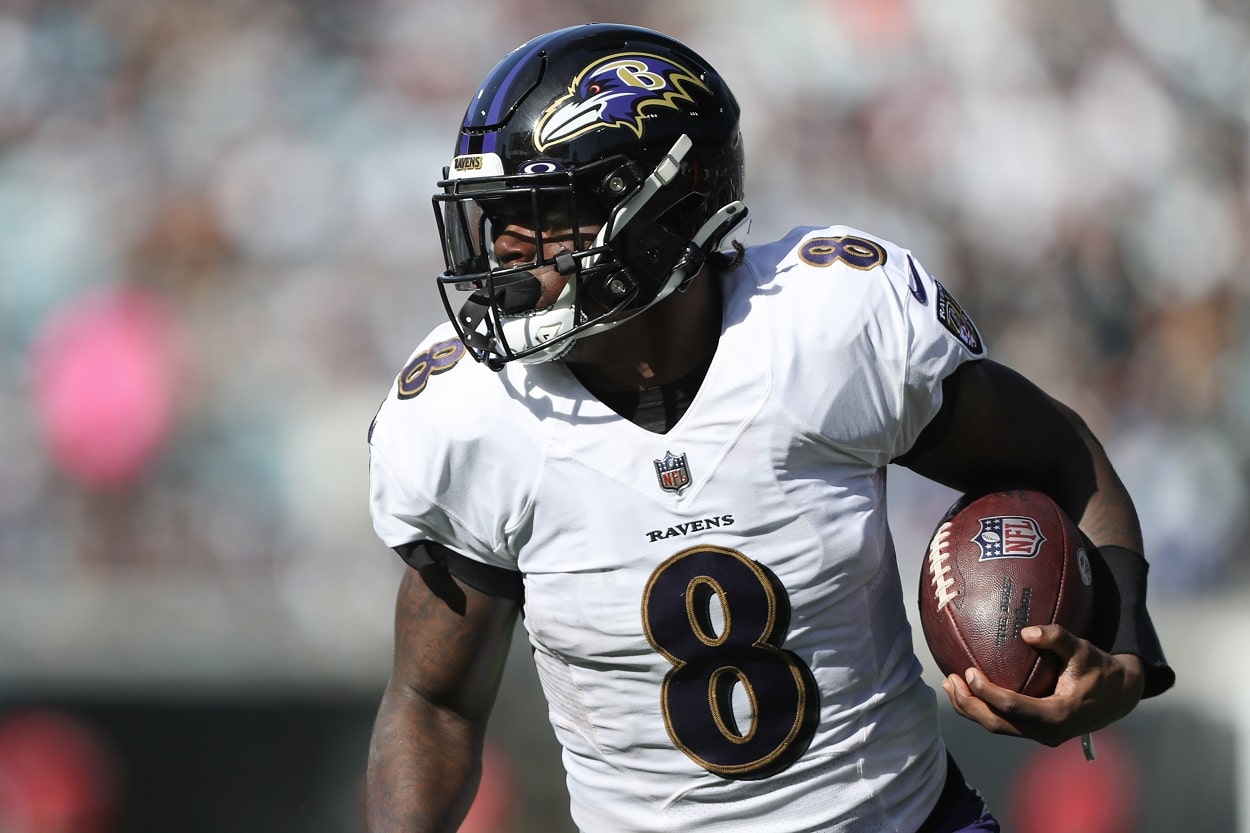 Lamar Jackson during a Ravens-Jaguars matchup in November 2022