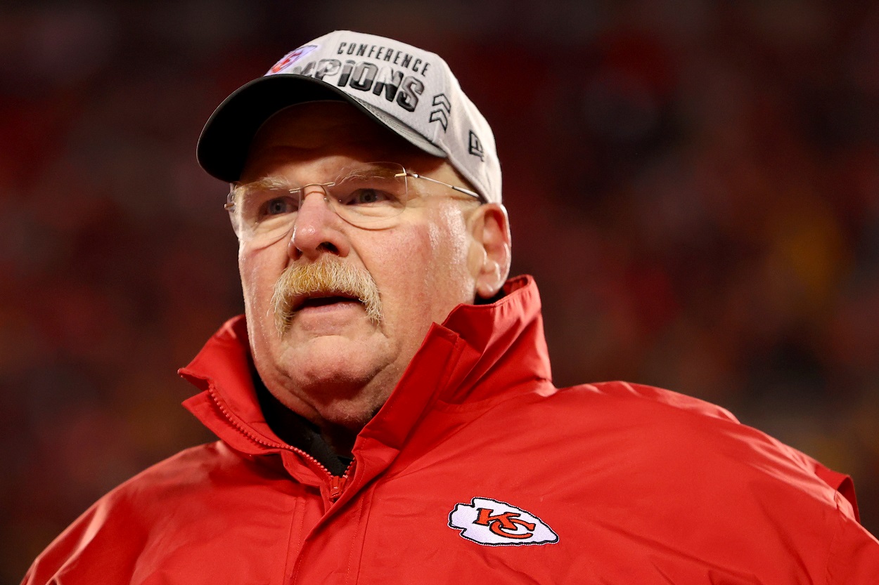 NFL head coach Andy Reid celebrates the Kansas City Chiefs earning a trip to Super Bowl 57