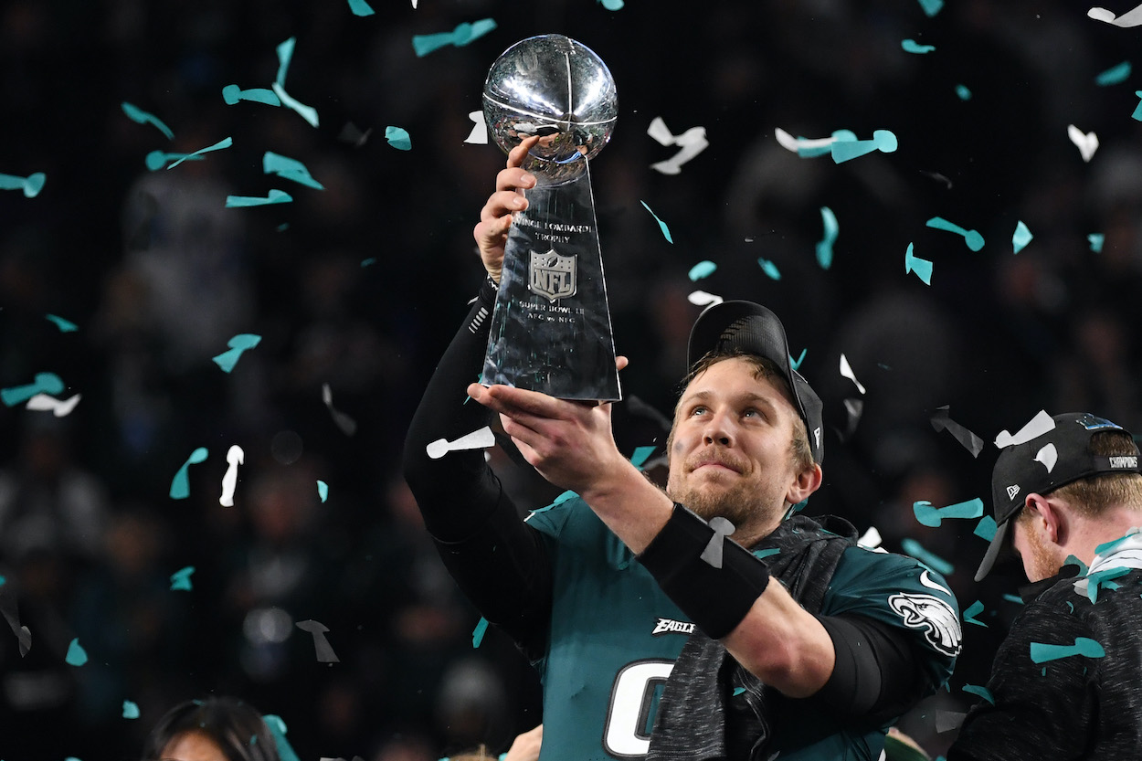 Nick Foles celebrates after winning the Super Bowl.