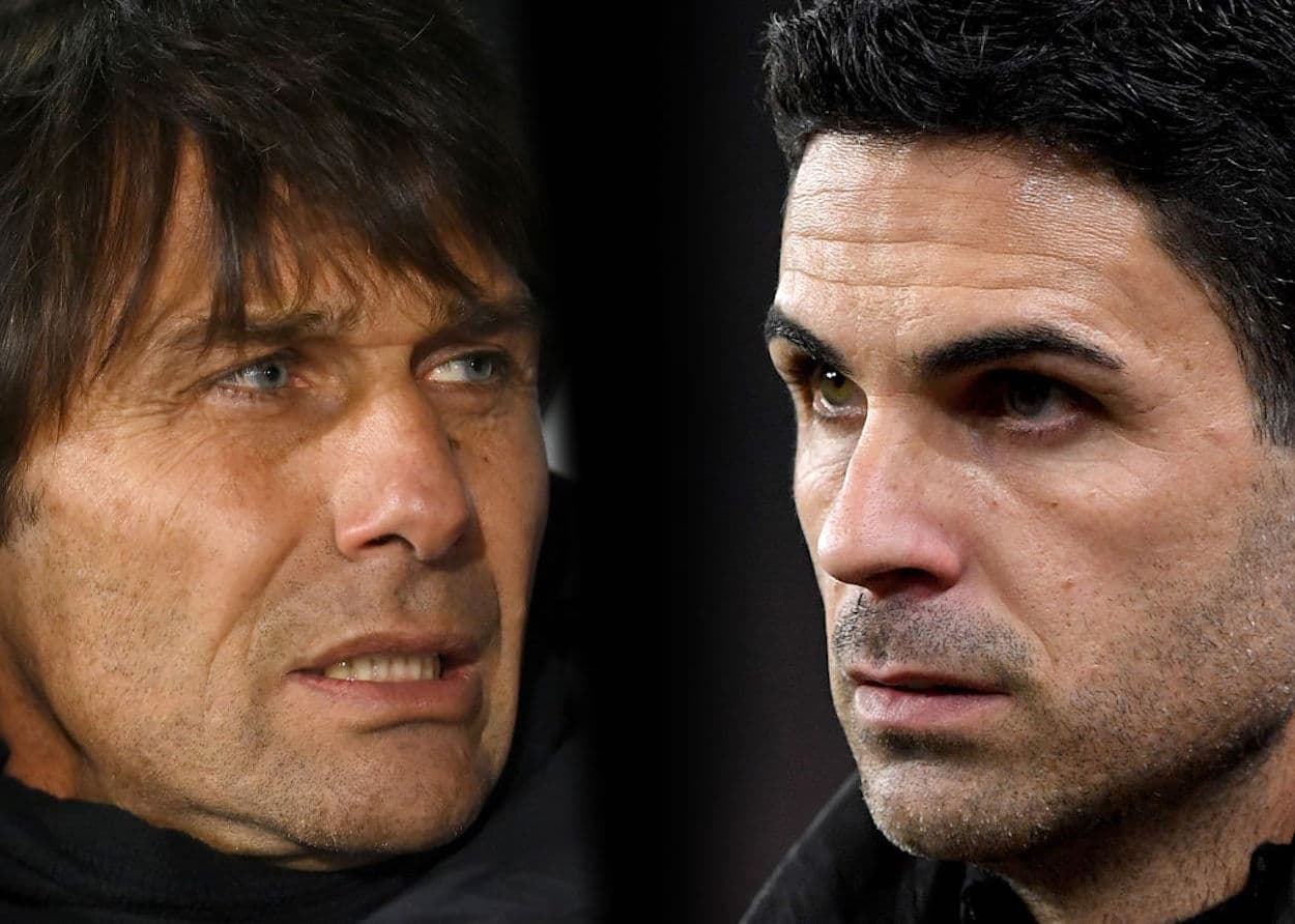 Tottenham manager Antonio Conte (L) and Arsenal manager Mikel Arteta (R)