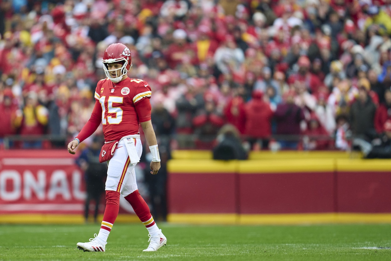 Patrick Mahomes walks off the field against the Jaguars.