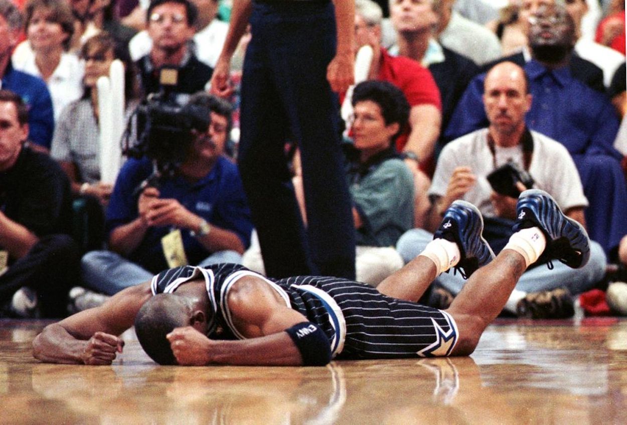 Penny Hardaway hits the floor during the 1997 NBA postseason.