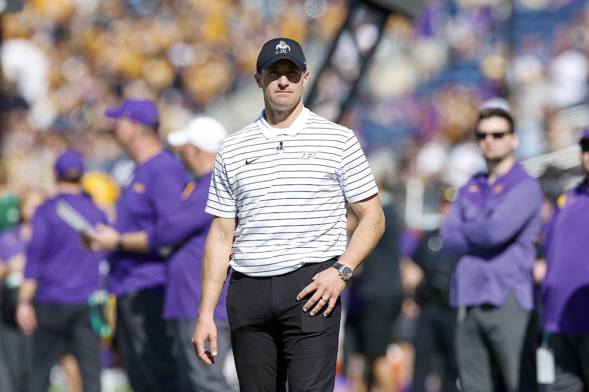 Purdue Boilermakers Assistant Coach Drew Brees looks at the field during the Cheez-It Citrus Bowl between the LSU Tigers and the Purdue Boilermakers