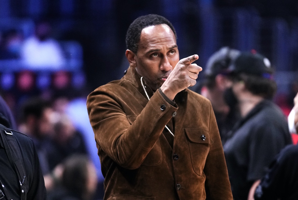 Stephen A. Smith looks on before an NBA game.