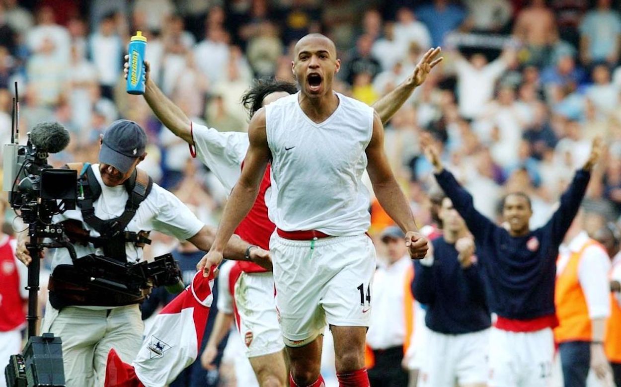 Thierry Henry celebrates winning the Premier League title in 2004.