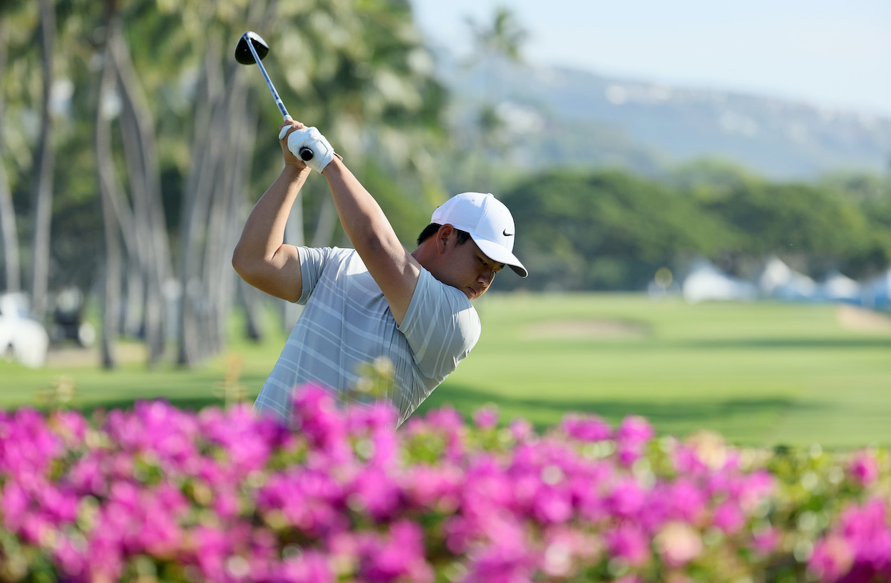 Tom Kim plays a practice round ahead of the Sony Open.
