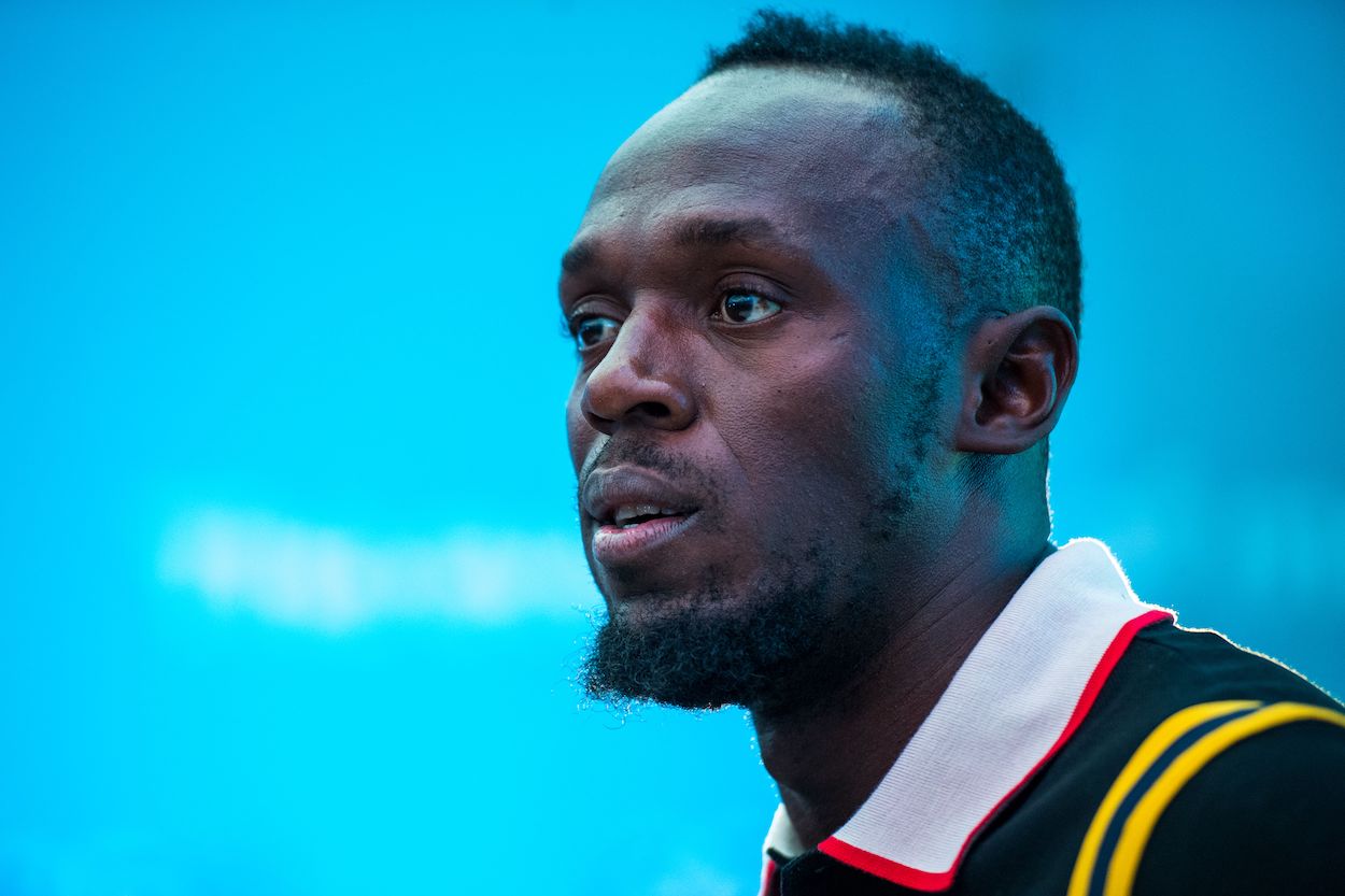 Usain Bolt speaks at a press conference.