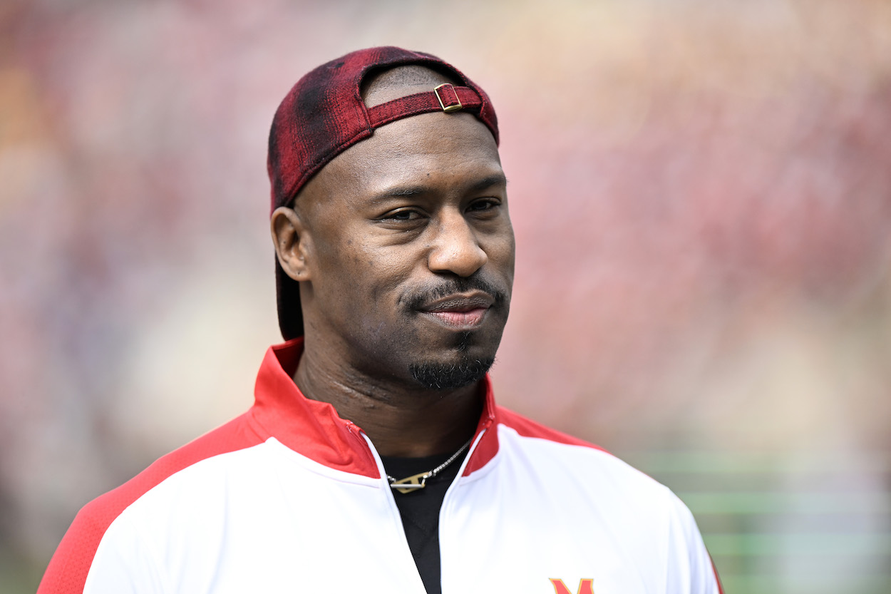Vernon Davis looks on before a Maryland game.