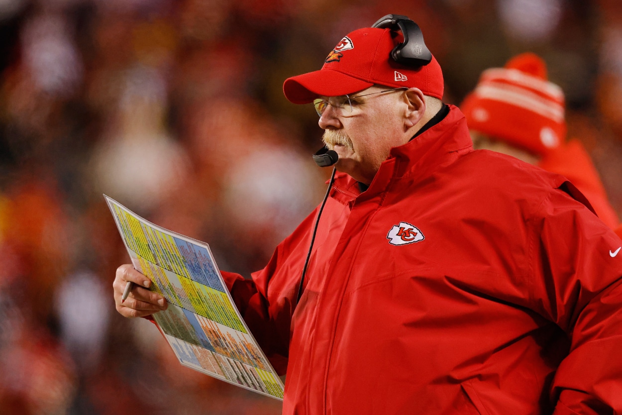 Head coach Andy Reid of the Kansas City Chiefs looks on against the Cincinnati Bengals.