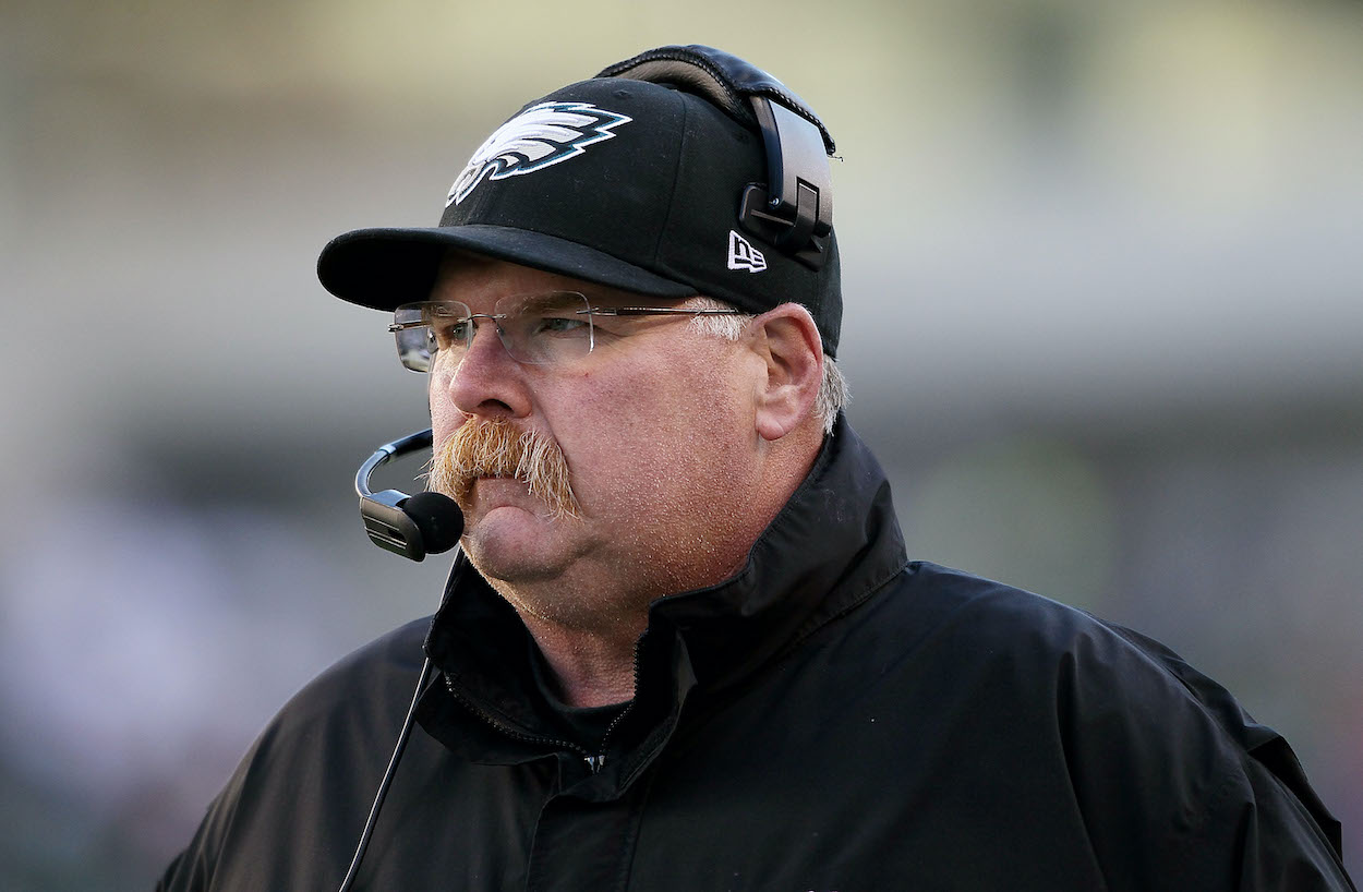 Andy Reid looks on during an Eagles game.