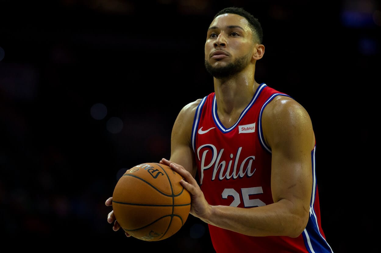 Ben Simmons attempts a free throw.