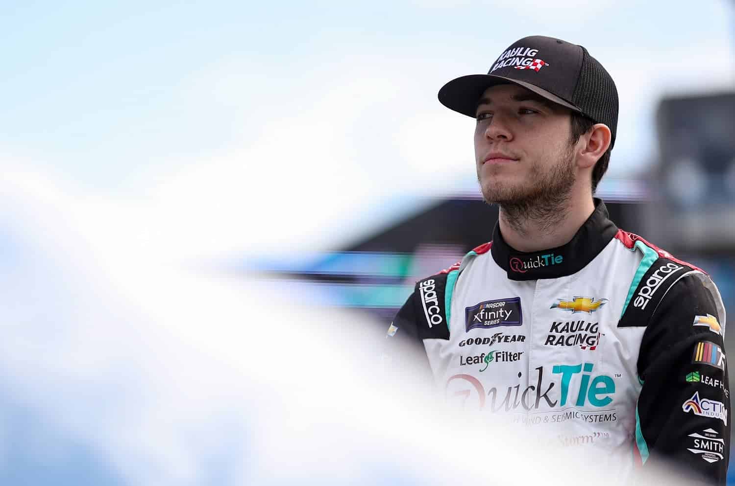 Chandler Smith looks on during qualifying for the season-opening Xfinity Series race at Daytona International Speedway on Feb. 18, 2023.