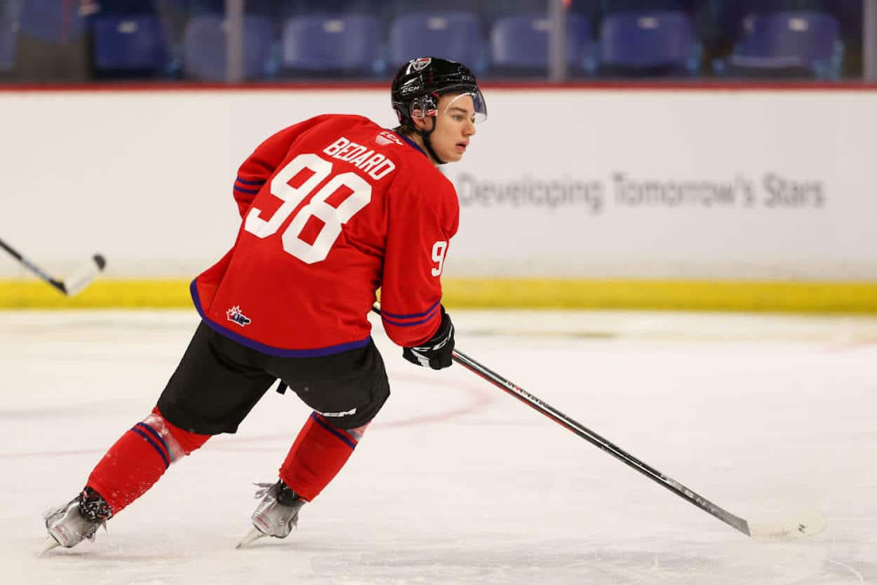 Connor Bedard on ice for the Kubota CHL Top Prospects Game Practice.