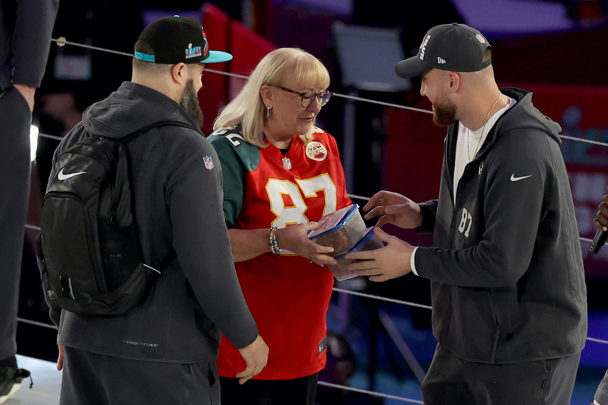 Jason Kelce and Travis Kelce talk to their mom.