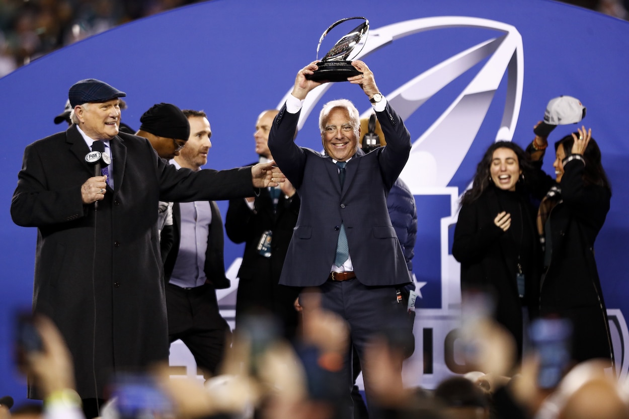 Jeffrey Lurie celebrates after the NFC Championship.