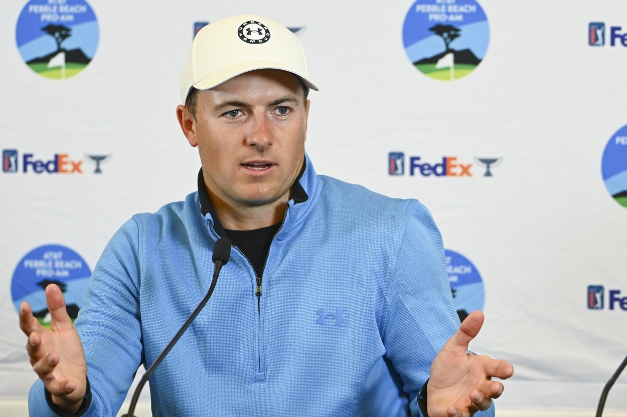 Jordan Spieth talks to the media ahead of the 2023 AT&T Pebble Beach Pro-Am