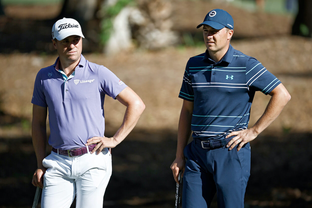 Justin Thomas and Jordan Spieth look on during the RBC Heritage.