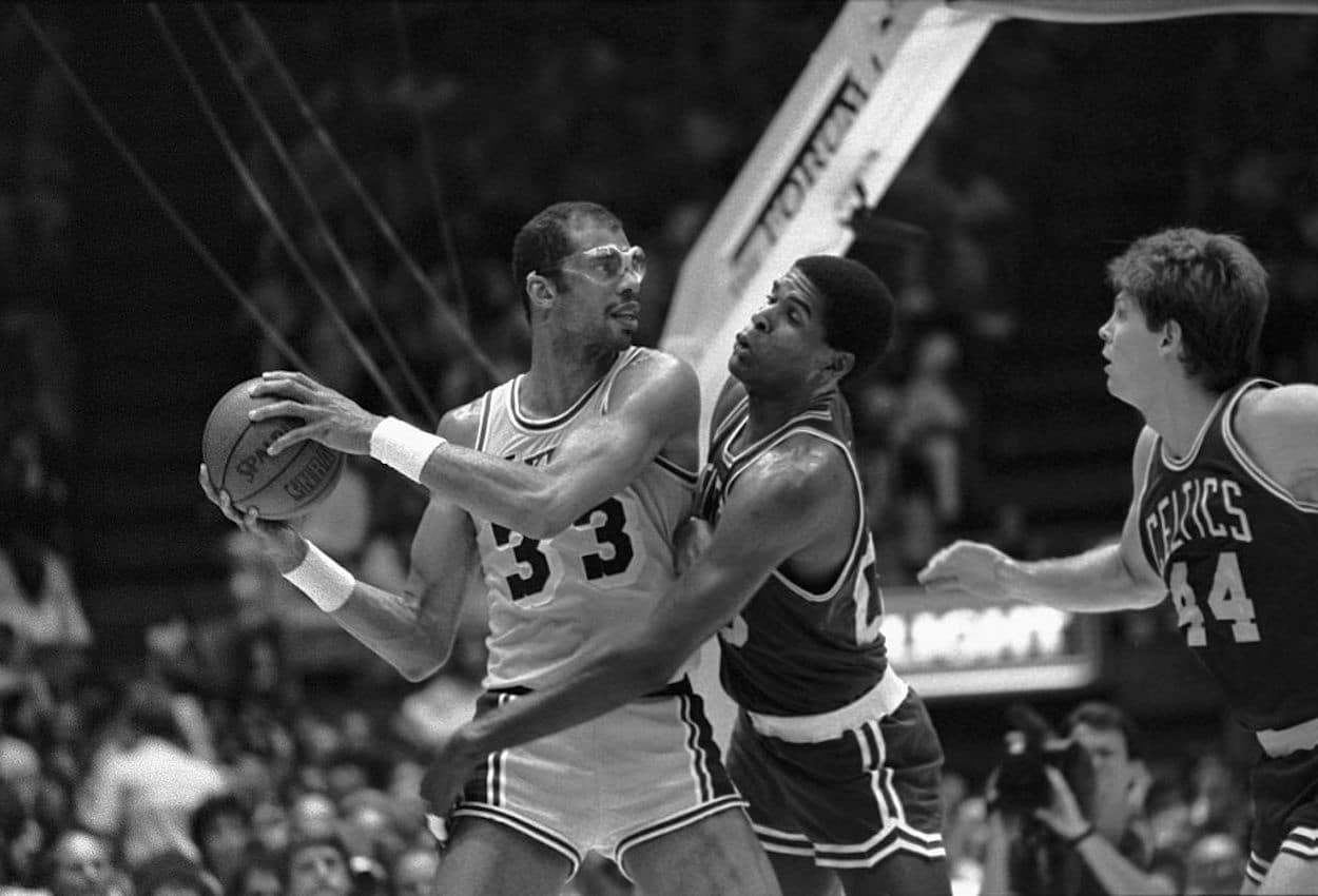 Kareem Abdul-Jabbar (L) during his NBA career.