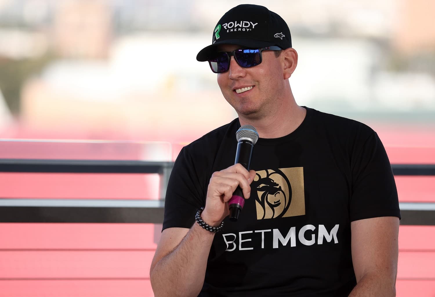 Kyle Busch speaks to the media prior to practice for the NASCAR Clash at the Coliseum at Los Angeles Coliseum on Feb. 4, 2023.