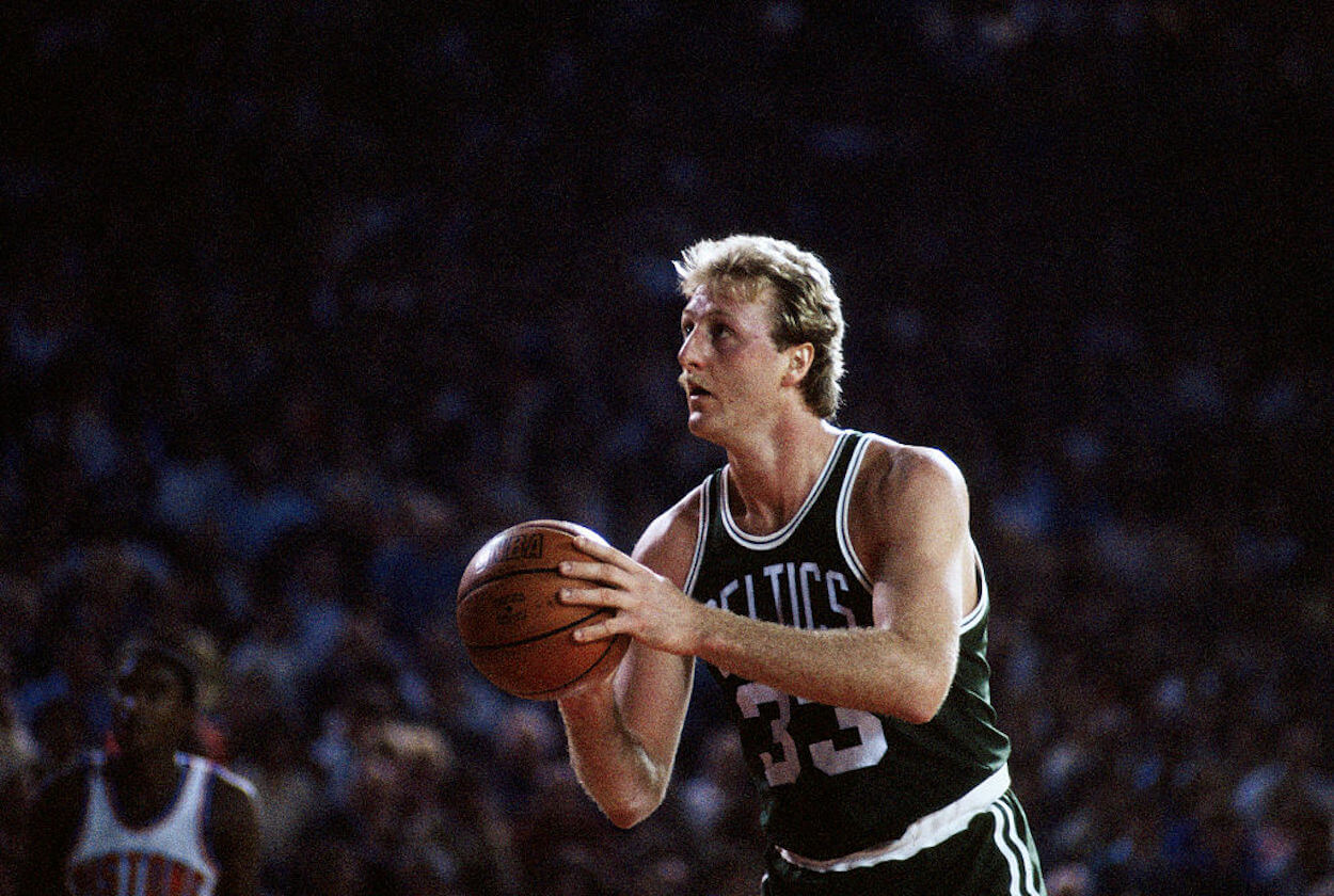 Larry Bird lines up a free throw during his time with the Boston Celtics.