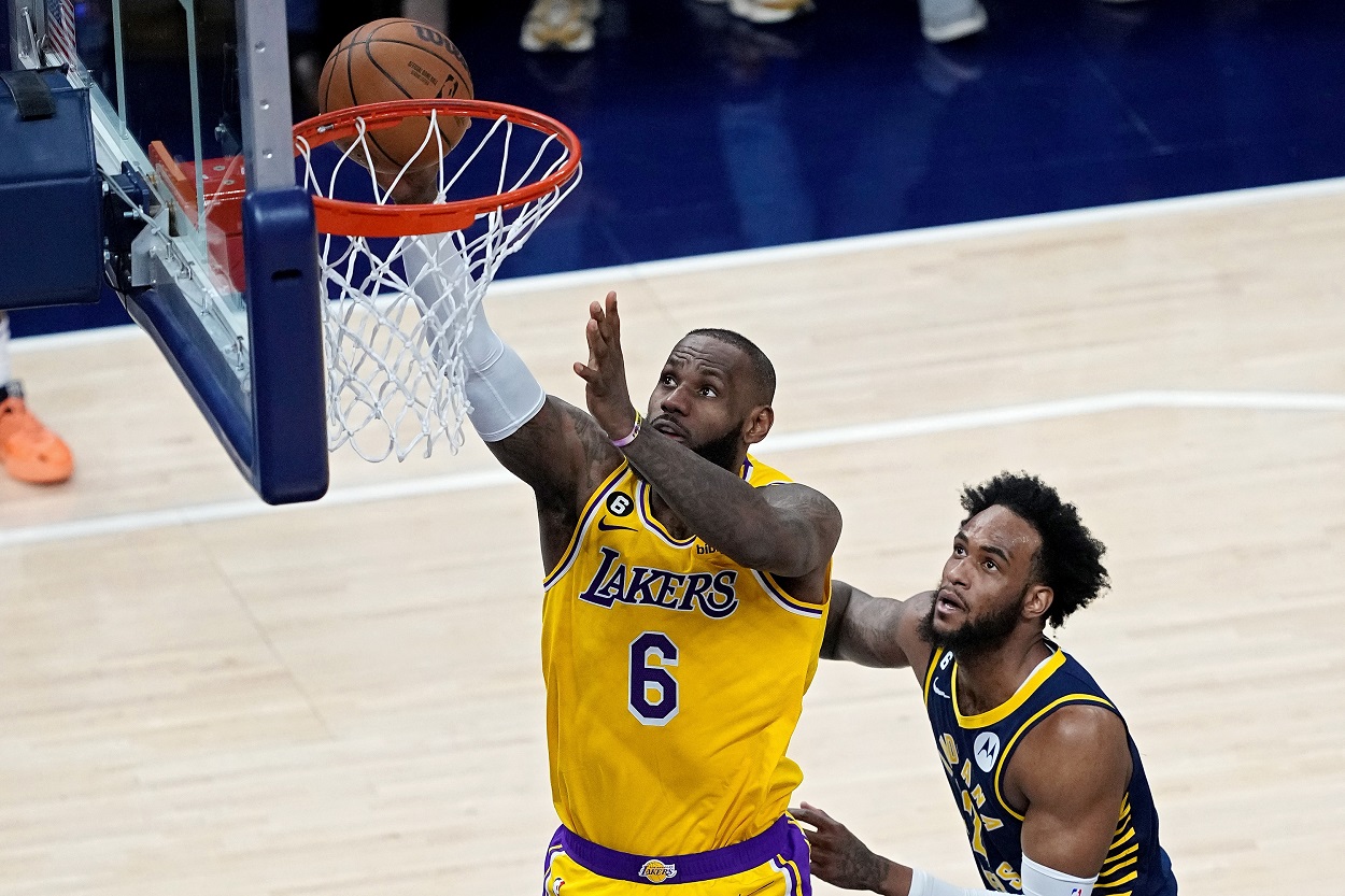 LeBron James during a Lakers-Pacers matchup in February 2023