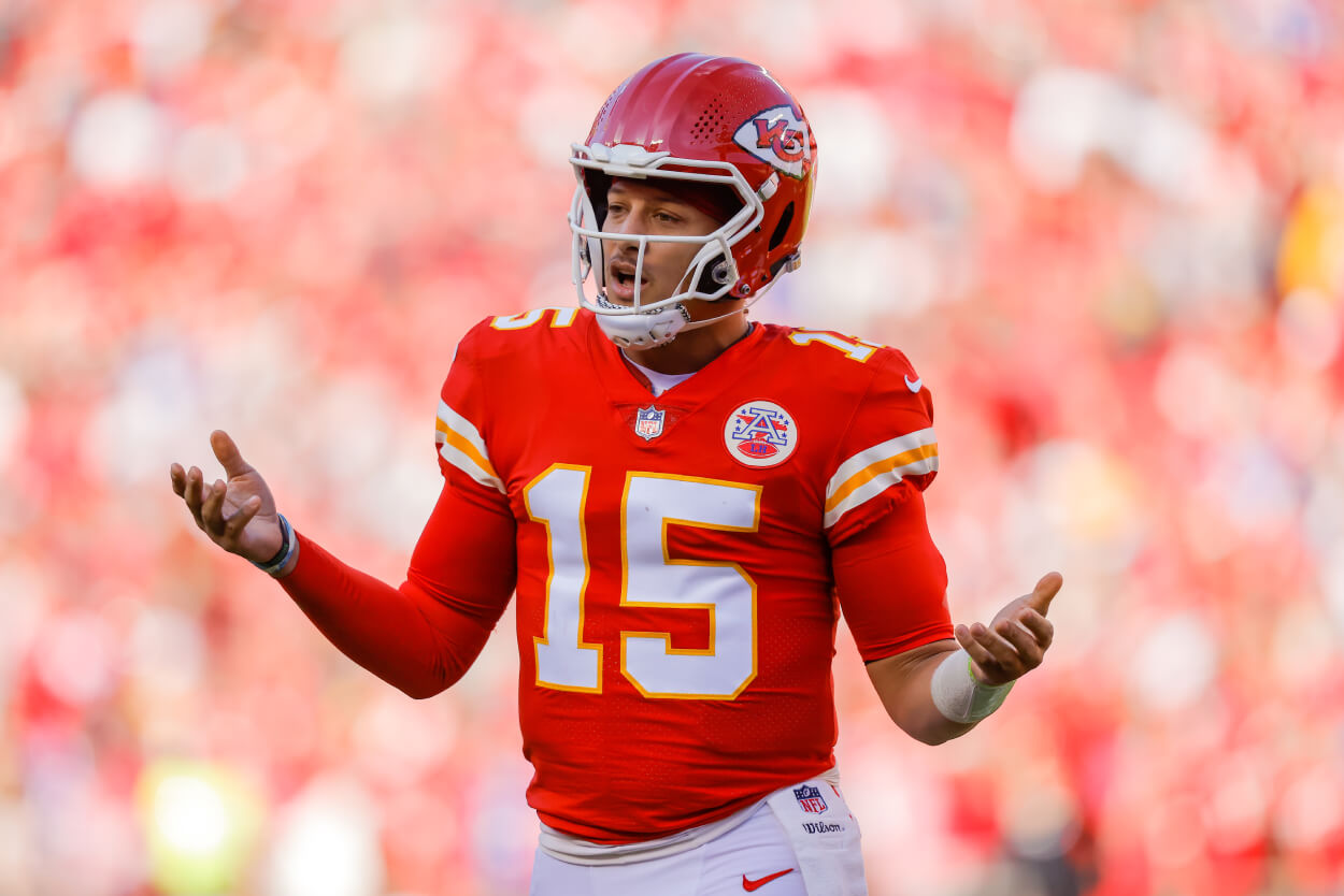 Patrick Mahomes of the Kansas City Chiefs argues a penalty call.