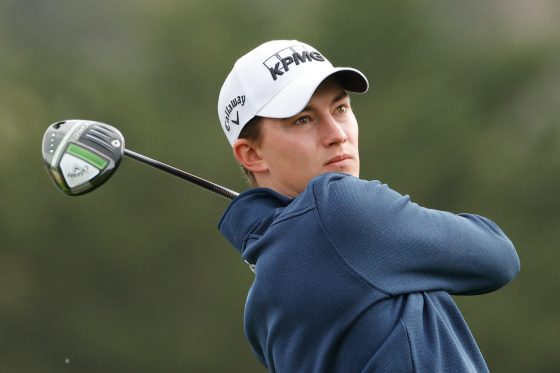 Maverick McNealy plays a shot during the AT&T Pebble Beach Pro-Am.