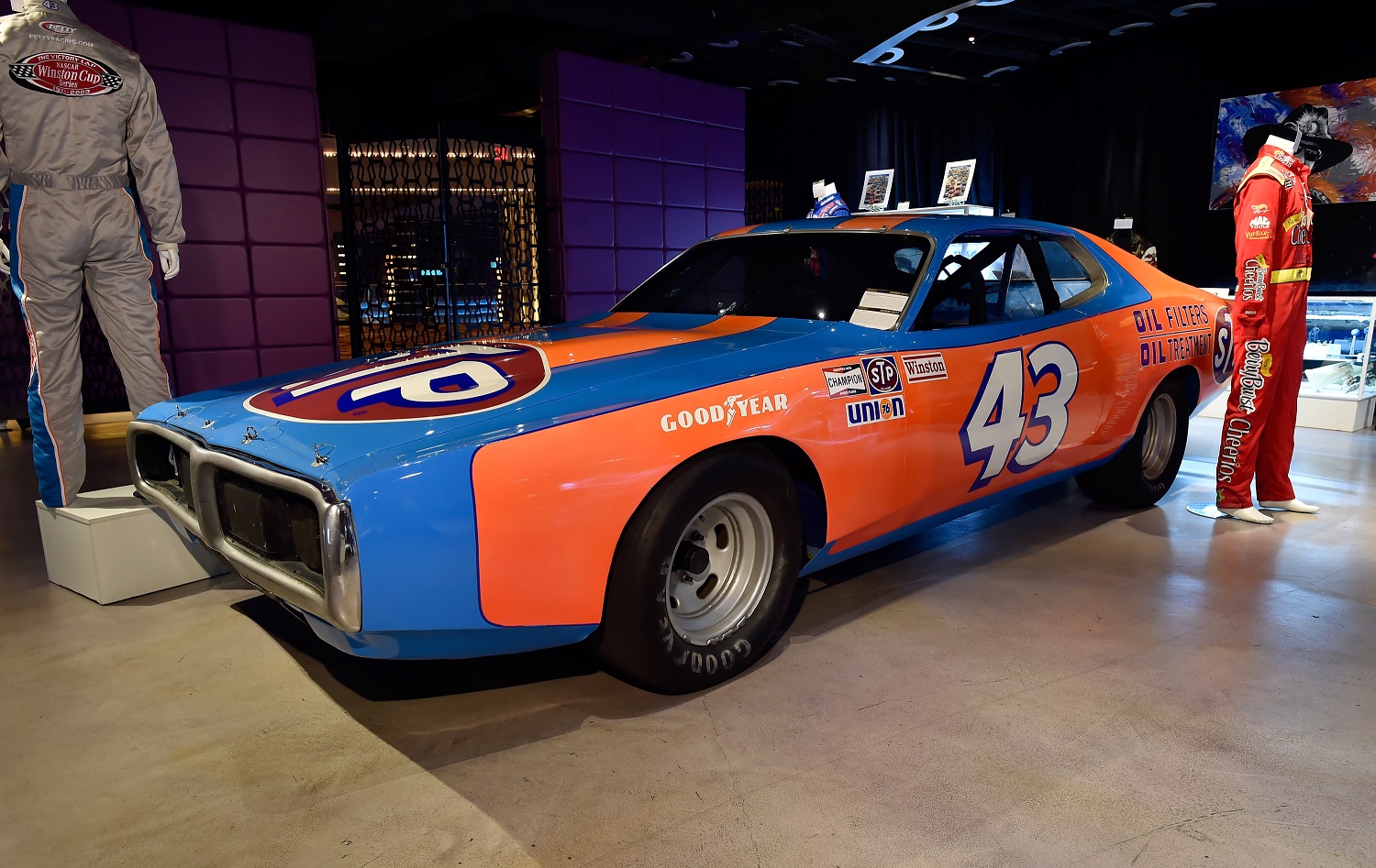 A 1974 Dodge Charger that Richard Petty drove to victory at the 1974 Daytona 500 is displayed at Julien's Auctions' preview of a collection of items from NASCAR Hall of Famer Richard Petty at Planet Hollywood Resort & Casino on May 8, 2018, in Las Vegas, Nevada.