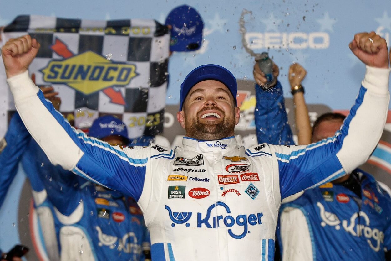 Ricky Stenhouse Jr. celebrates winning the 2023 Daytona 500