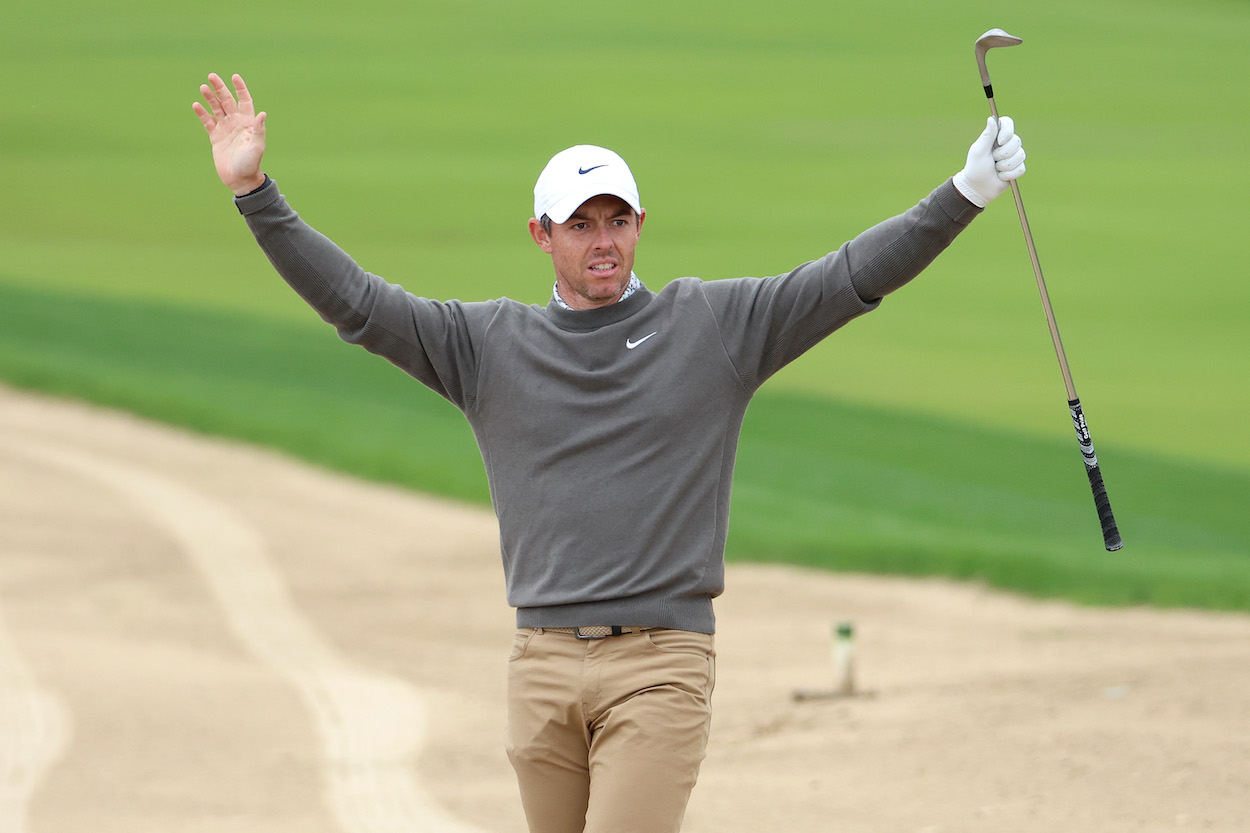 Rory McIlroy celebrates after making an eagle.
