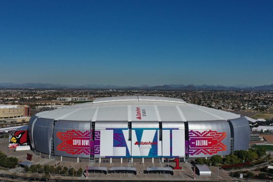 An aerial view of State Farm Stadium.
