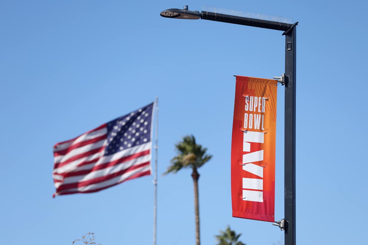 General view of Super Bowl 57 signage at Murphy Park on February 9, 2023, in Glendale, Arizona.