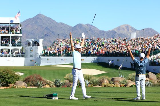 Sam Ryder celebrates a hole-in-one.