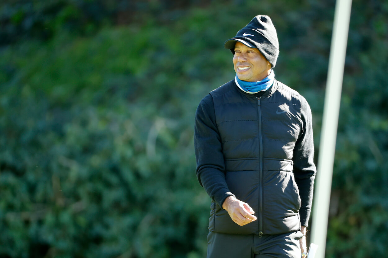Tiger Woods looks on prior to the Genesis Invitational.